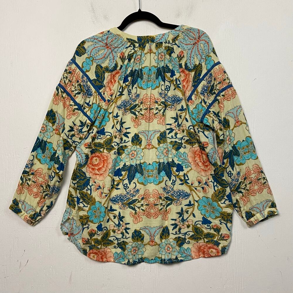 Soft Surroundings Bisonette Gauze Shirt Floral Cotton Button Down Size Large - Picture 9 of 13